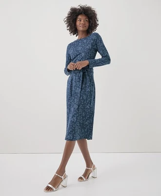 Pact Women's Medium Fit & Flare Tie Wrap Dress Batik Vine French Navy - Image 1 of 4