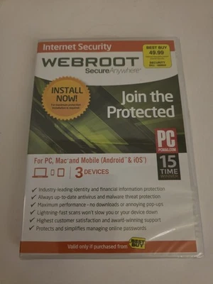 Webroot Secure Anywhere Internet Security 3 Devices for PC/MAC/Mobile NEW/SEALED - Image 1 of 2