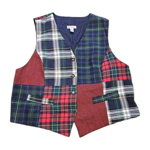 Chaleco De Colección A Cuadros Patchwork Para Hombres XL Rojo Verde Vacaciones Preppy Años 90 Retro Bloque de Color - Imagen 1 de 8