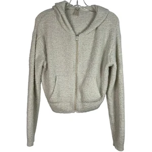 SKIMS Hooded Full Zip Cropped Knit Teddy Sherpa Fleece Sweater White Size S/M - Bild 1 von 13