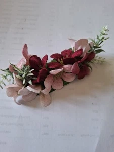 hair flower 40s 50s Wartime Style Fashion Inspired Vintage Velvet Pink Burgandy - Picture 1 of 4