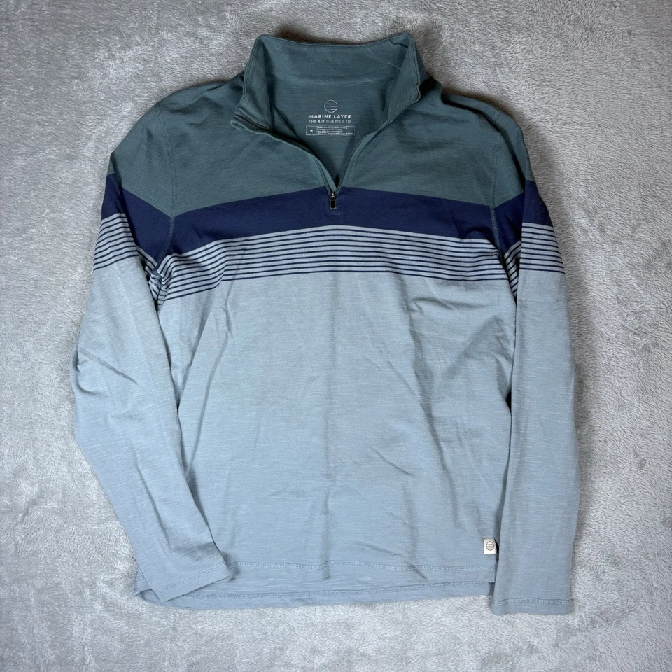 Marine Layer The Air Quarter Zip Men's Medium Blue Long Sleeve Pullover Top - Image 1 of 4