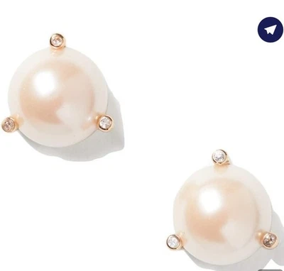 Kate Spade Earrings Studs Rise and Shine Faux Pink Pearl Rose Gold Blush w CZ - Image 1 of 4