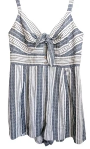 Lily Rose Romper Sz XL Blue White Striped Chambray Linen Coastal Beach Summer - Picture 1 of 12