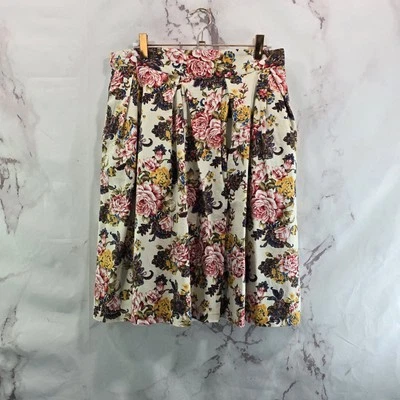 ModCloth Skirt Womens Large Pink Floral Cottagecore Pleated A Line Hero Cotton  - Image 1 of 4