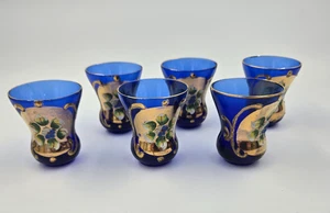 MURANO Hand Blown Glass Hand Painted w Gold 6 Cordial Glasses EUC w LABEL - Foto 1 di 7