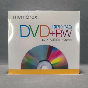 Memorex NEW SEALED 10pk DVD + RW 4X 4.7 GB 120 Min Rewritable in jewel cases - Picture 1 of 6