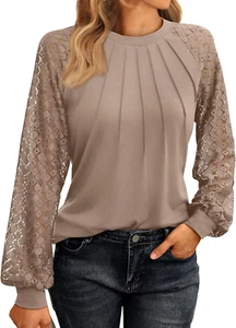 AUTOMET Womens Long Sleeve Shirts Lace Tops Business Casual Fall Fashion Outfits - Picture 1 of 12