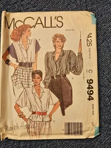 Vintage 1980s McCalls 9494 blouse sewing pattern size 14 bust 36 - Picture 1 of 2