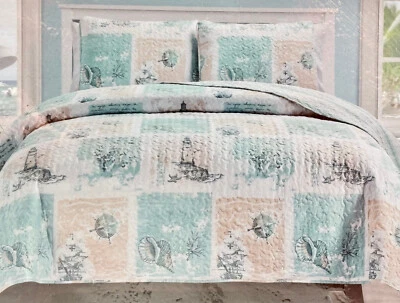 3-pc VISTA HOME Lighthouse Nautical Printed Quilt Set - FULL/QUEEN (90" X 90") - Image 1 of 4