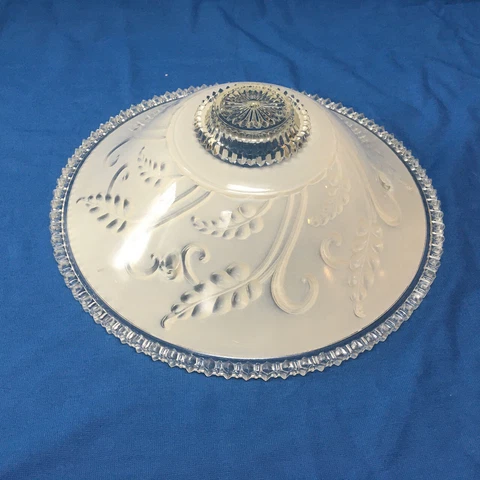 Antique Pendant Embossed Glass Light Shade Fixture, 1920s, Original, 12.25" Diam Cover