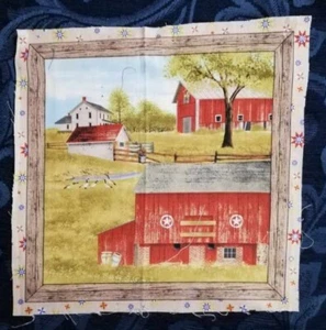 Fabric Picture Panel Amish Homestead Farm Barn Quilt Rural 28 x 28cm - Picture 1 of 1
