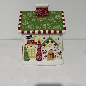 Temp-tations Winter Whimsy Gingerbread House Cookie/Treat Jar Peppermint Snowman - Picture 1 of 16