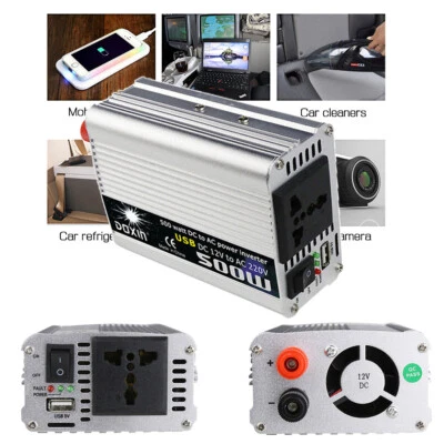 500W Pure Sine Wave Power Inverter DC 12V To AC 220V Car Converter Camper 2-USB - Image 1 of 4