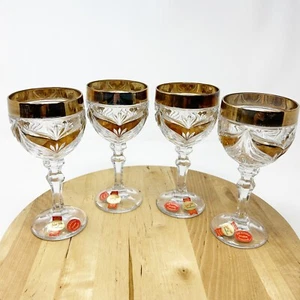 4 Anna Hutte Bleikristall Gold Trim Crystal Wine Goblet Glasses 7" - Picture 1 of 8