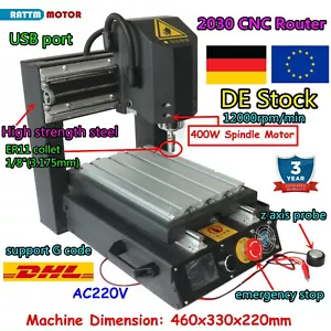 〖Ger〗 2030 3 Axis Mini GRBL CNC Router Milling Engraving Cutting Machine 400W - Bild 1 von 10