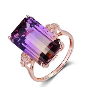 New Flower Style Rainbow Bi Color Tourmaline Gems Rose Gold Women Ring Size 6-9 - Picture 1 of 6