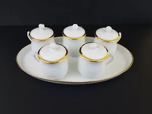 Royal Worcester 5er Set Pot De Crème mit Deckel & Tablett weiß mit Goldbesatz - Bild 1 von 11