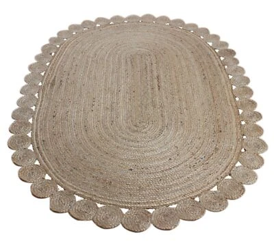 Jute Rug Oval Rug Jute Carpet Mat Area Rug Handmade Rustic Look Circles Design - image 1 of 4
