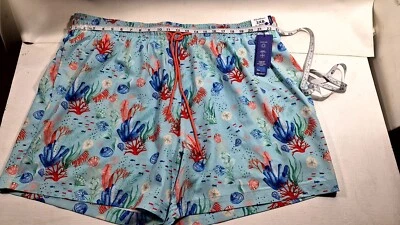 New 3XB Big Men’s Caribbean Fish Blue Sealife Swim Trunks - Image 1 of 4