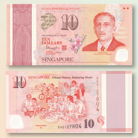Singapore 10 Dollars, 2015, B214a, P58a Commem. Strong Families, Polymer  | UNC Cover