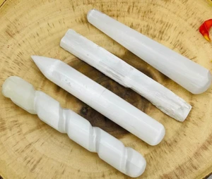 Selenite Crystal Set of 4 Wands, Healing Stone and Cleansing Sticks, 6" - Picture 1 of 12