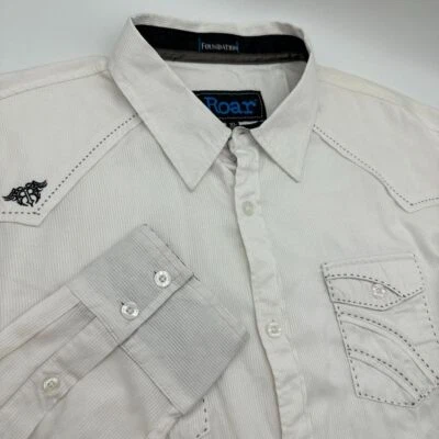Men's Signature Roar Long Sleeve Button Up Shirt Size XL White Pockets - Image 1 of 4
