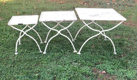 3 Vintage Mid Century Wrought Iron Garden Nesting Tables Woodard Salterini Retro Cover