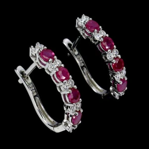 Sommer 925 Silber Ohrringe Rund Rot Rubin Natürlicher Edelstein Schmuck - Bild 1 von 13