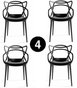 Set of 4 Masters Style Lounge Dining Restaurant Bar Chair Retro Stackable Black - Picture 1 of 11