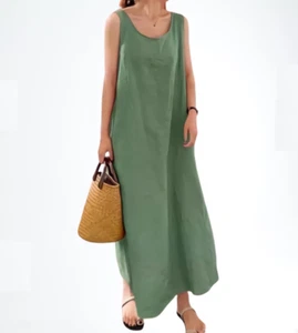 Mujeres Vestido Sin mangas Suelto Adelgazante Artístico Midi Vestido Escote Redondo Vestido - Imagen 1 de 5