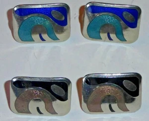Lot of 2 Pairs of Abstract Inlaid Earrings for Pierced Ears Silver Tone - Picture 1 of 2