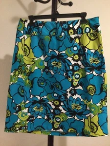 New Women’s East 5th Blue/lemon/lime Floral Cotton Stretch Straight Skirt SZ 12 - Picture 1 of 6