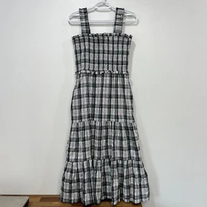 Veronica Beard Damen Ziada Kleid 2 schwarz weiß kariert Baumwolle Rüschen Gingham Neu mit Etikett - Bild 1 von 7