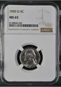 1959-D Jefferson nickel graded by NGC MS65 - Picture 1 of 2