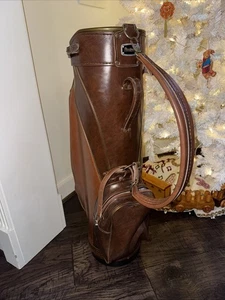 Borsa da golf vintage MacGregor in pelle 14 vie marrone chiaro con copertura antipioggia - Foto 1 di 16