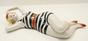 Porcelain Art Deco-German Style Art Nouveau Style Sexy Bathing Beauty Figurine - Foto 1 di 8