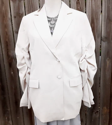 The Drop Womens Crème Brulee / Beige Ruched Sleeve Blazer  @kass_stylz M NWT #Z7 - Image 1 of 4