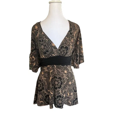 Y2k DeCoded 90s Black Brown L Grunge Babydoll Top 90s vintage Festival Fairy - Image 1 of 4