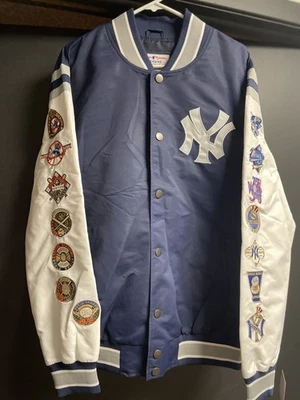 New York Yankees NUEVO 27 veces 27X Campeones de la Serie Mundial Chaqueta Universitaria Abrigo Azul Marino Foto 1 de 4