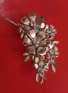 Coro Vintage 3 Zoll Aurora Borealis Strass Blume silberfarben Bouquet Brosche Anstecknadel - Bild 1 von 6