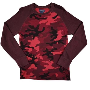 Polo Ralph Lauren Waffle Knit T Shirt Mens Sz Med Long Sleeve Red Camo Thermal - Picture 1 of 7