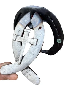 Handmade Horshoe Welding Art, Door Knocker, Jesus Fish With Cross In Natural - Picture 1 of 4