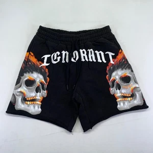 Christian Sex Club Ignorant Forever Black Sweat Shorts Small Skull Flames Grunge - Picture 1 of 12