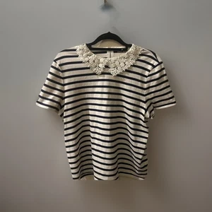 Kate Spade New York Women’s Lace Collar Striped Short Sleeve T-Shirt Size XL - Picture 1 of 6