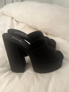 Platform Black Suede Shoes Slip On - Picture 1 of 6