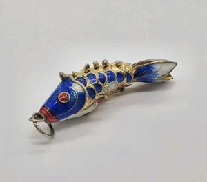 VTG Koi Fish Cloisonne Royal Blue Articulated Enamel Ornament Pendant Charm Mini - Picture 1 of 9