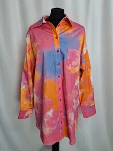 oversized satin shirt Bershka co-ord in bright tie-dye Long Sleeve UK10 E3642 - Picture 1 of 14