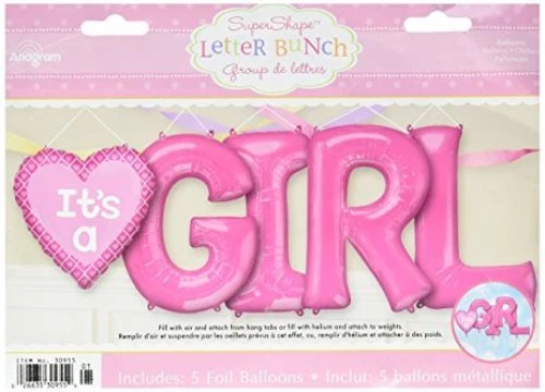 Anagram IT'S A GIRL  5 Balloons SuperShape LETTER BUNCH 33" tall  - Image 1 of 1