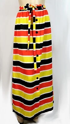 Maxi Falda Vintage Años 70 Alex Colman Mod Vivas Rayas Cinturón Botón L Foto 1 de 4